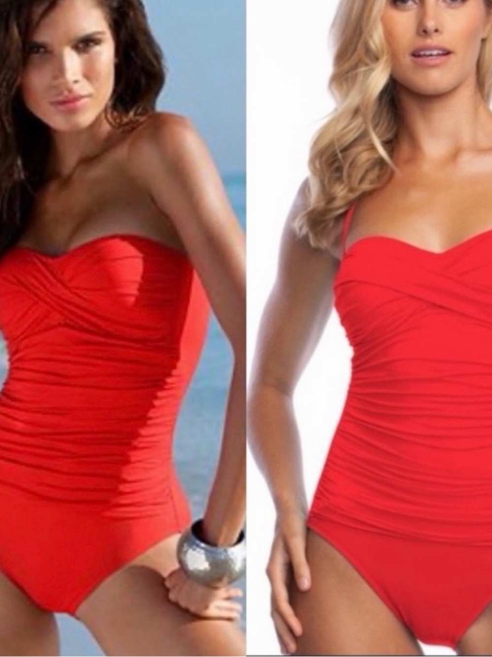 Classic Red Ruched One-Piece Swimsuit